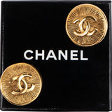 Chanel Gold Tone Emblem CC Sunburst Clip-On Earrings