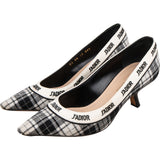 Christian Dior Black & White J'Adior Plaid Tartan Fabric Kitten Heel Pumps (34,5)
