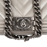 Chanel Metallic Chevron Caviar Leather Boy Single Flap Crossbody Bag