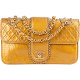 Chanel Crinkled Stitched Patent Leather Chain Around Single Flap Shoulder Bag