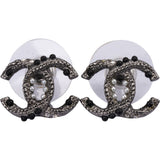 Chanel Ruthenium Textured CC Pearl & Strass Stud Earrings