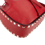 Valentino Garavani Red Leather Rockstud Bucket Crossbody Bag