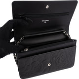 Chanel Patent Embossed Leather Camellia Wallet On Chain Crossbody Bag