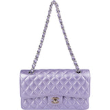 Chanel Quilted Metallic Lambskin Medium Double Flap Crossbody Bag