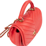 [🔄️B06 / F15] Chanel Red Leather Chevron Lambskin Mini Flap Bag with Top Handle Handbag - vintageandkickz