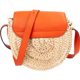 Chloé Grained Calfskin Raffia Marcie Saddle Basket Crossbody Bag