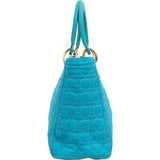 Christian Dior Turquoise Quilted Cannage Nylon Small Lady Dior Handbag