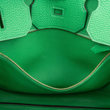 Hermès Vert Bamboo Taurillon Clemence Gold Birkin 35 Handbag