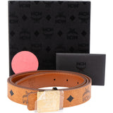 MCM Monogram Visetos Leather Reversible Plate Buckle Belt (90)
