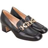 Gucci Black Brushed Leather Interlocking G Mid-Heel Loafers (34,5)
