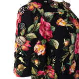 Dolce & Gabbana Multicolor Rose Print Button-Embellished Flounce-Hem Dress (IT44)