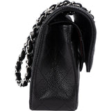 Chanel Quilted Caviar Leather Palladium Small Double Flap Shoulder Bag