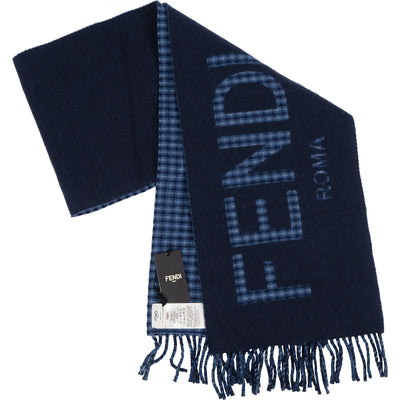 Fendi Emblem Vichy Reversible Wool Schal Scarf - vintageandkickz