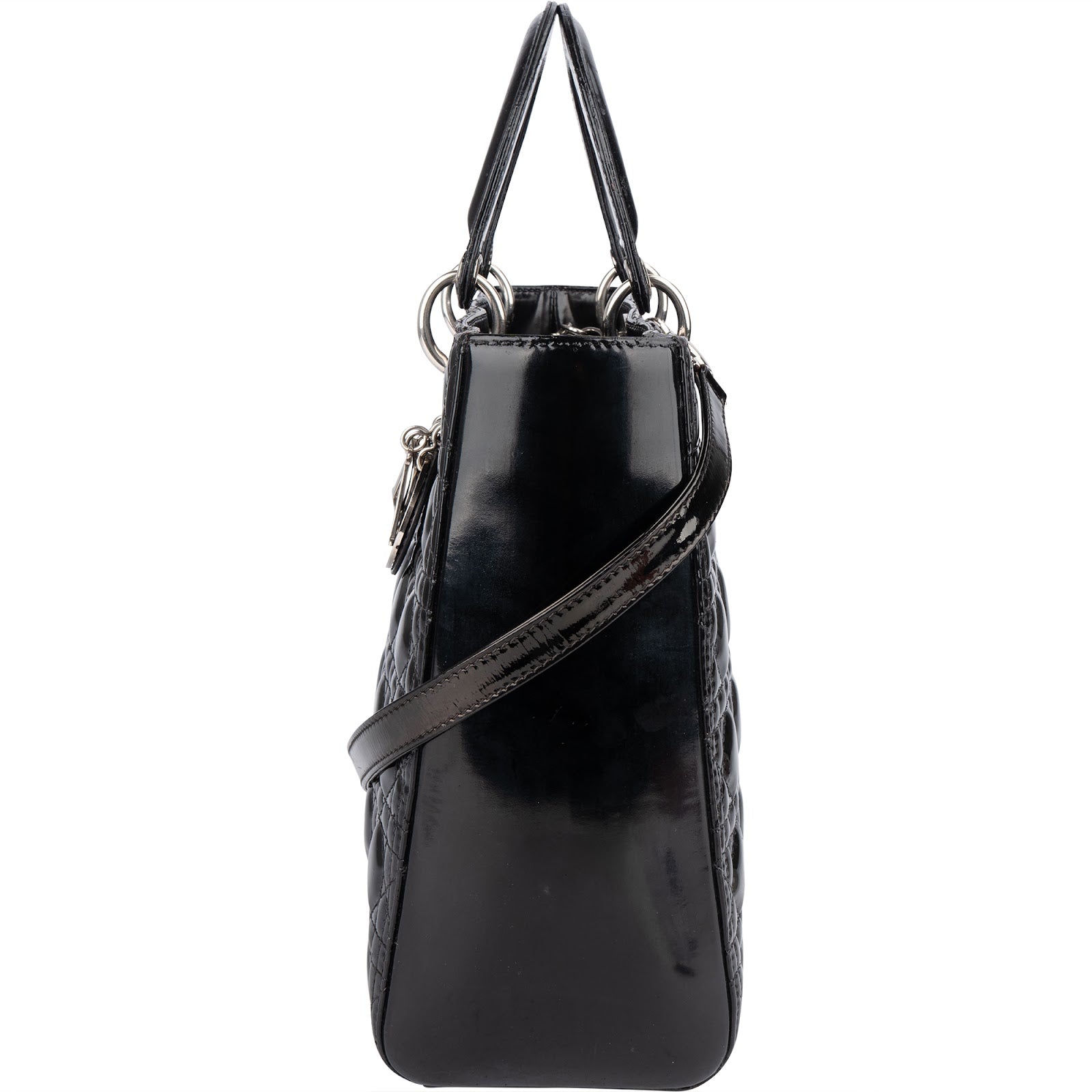 Christian Dior Quilted Patent Leather Lady Dior Handbag - vintageandkickz