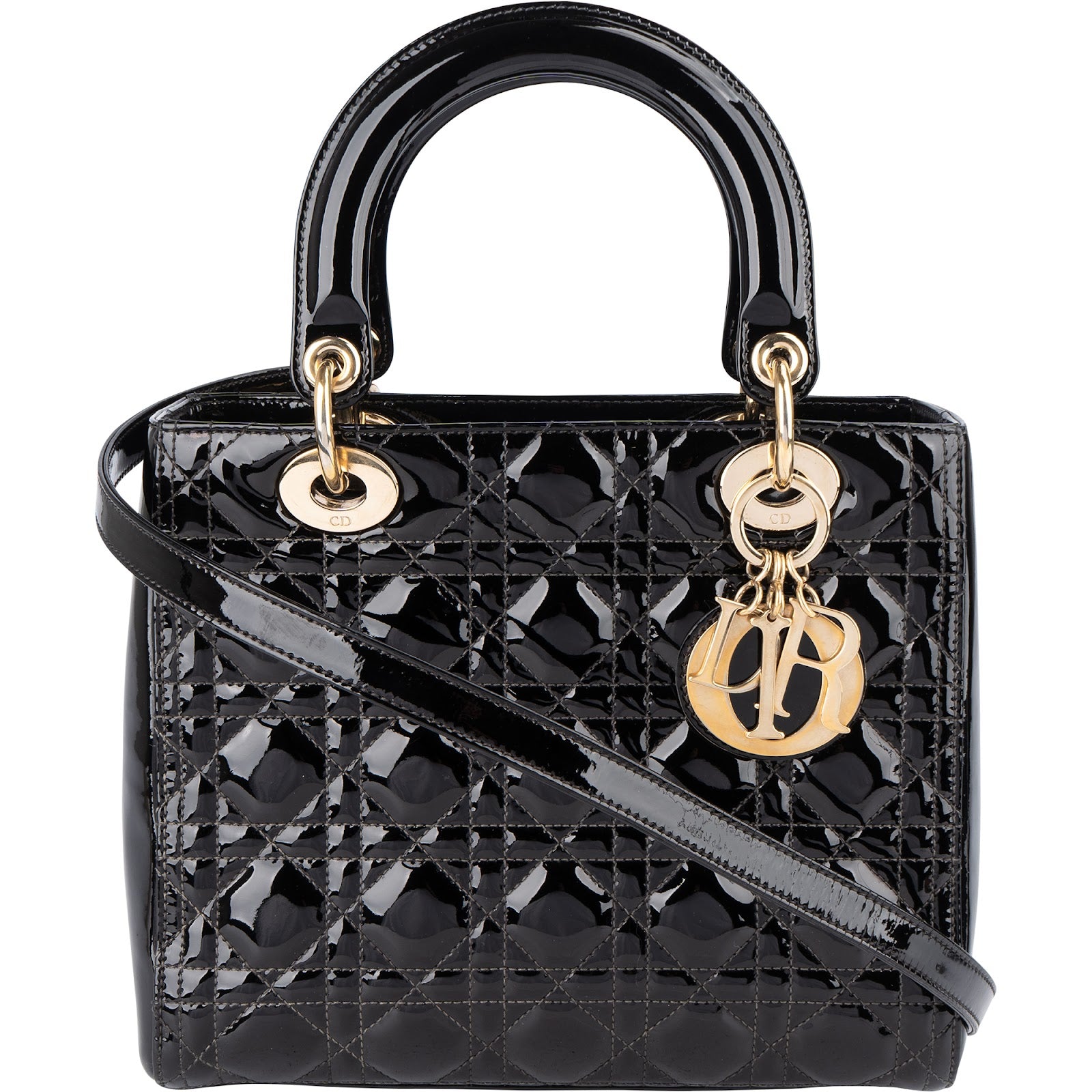 Christian Dior Quilted Patent Leather Lady Dior Handbag - vintageandkickz