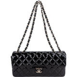 Chanel Quilted Patent Leather East West Single Flap Shoulder Bag