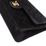 Chanel Quilted Suede 24K Gold Medium Double Flap Shoulder Bag
