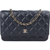 Chanel Dark Blue Quilted Caviar Leather Wallet On Chain Crossbody Bag