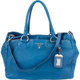 Prada Blue Vitello Daino Leather Tote Shoulder Bag