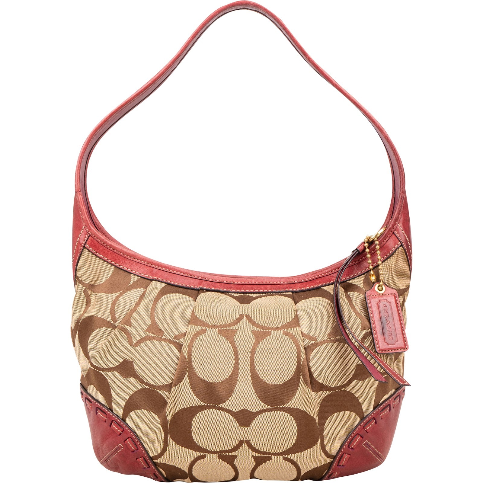 [🔄️B07 / F41] Coach Monogram Signature Canvas Pleated Hobo Shoulder Bag - vintageandkickz