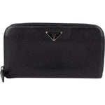 Prada Black Saffiano Leather Triangle Zip Around Wallet - vintageandkickz