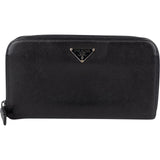Prada Black Saffiano Leather Triangle Zip Around Wallet - vintageandkickz