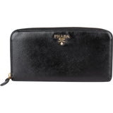 Prada Black Saffiano Leather Zip Around Wallet