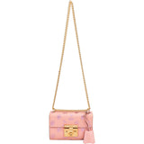 Gucci Pink Leather Glitter Embossed Fruits Small Padlock Crossbody Bag