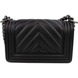 Chanel Chevron Quilted Lambskin Small Boy Single Flap Crossbody Bag