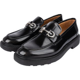 Salvatore Ferragamo Black Polished Leather Gancini Loafer Loafers (46)