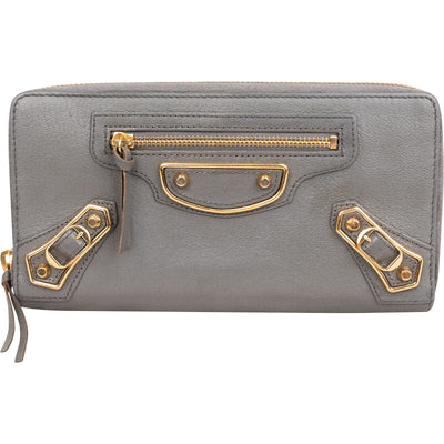 Balenciaga Grey Classic Leather Zip Wallet