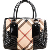 Burberry Quilted Patent Leather Heymarket Check Tote Shoulder Bag