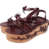 Prada Wine Red Patent Leather Floral Applique Platform Sandals (38,5)