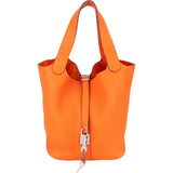 Hermès Orange Taurillon Clemence Palladium Picotin Lock 22 Handbag