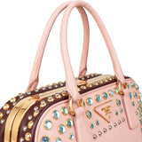 Prada Bicolor Saffiano Lux Leather Studded Crystal Promenade Handbag