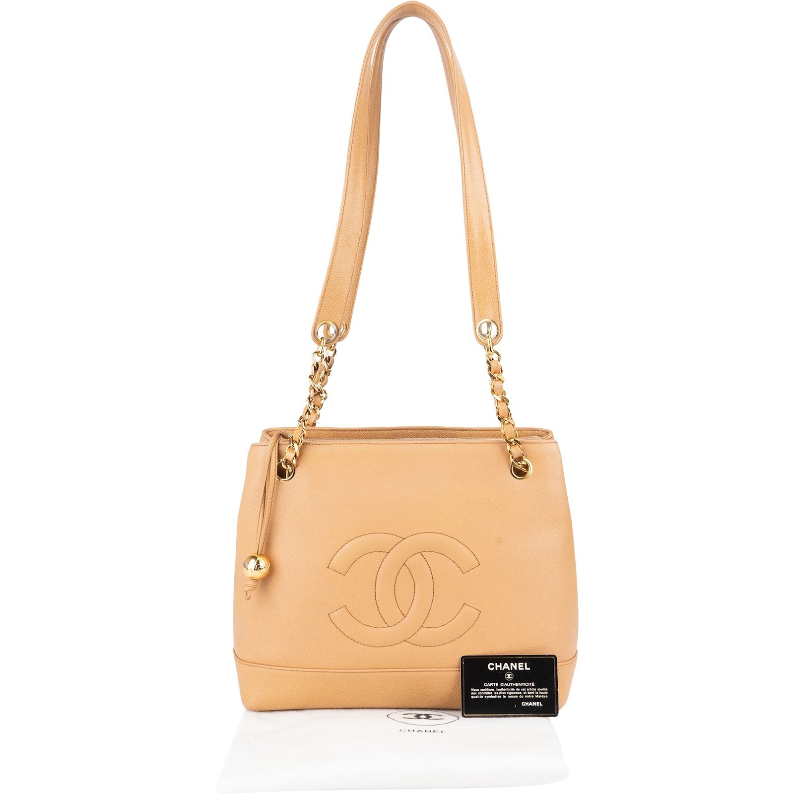 [🔄️B11 / F24] Chanel Jumbo Caviar Leather CC Ball Charm Tote Shoulder Bag - vintageandkickz