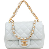Chanel Quilted Lambskin Mini Single Flap Pearl Handle Crossbody Bag