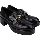 Chanel Black Crinkled Patent Leather CC Chain Platform Loafers (37,5)