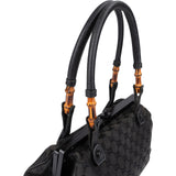 Gucci Black Leather GG Canvas Bamboo Frame Shoulder Bag