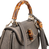 Gucci Grey Pebbled Leather Beijing 2010 Edition New Bamboo Top Handle Tassel Handbag
