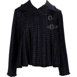 Chanel Navy Tweed Pleated Belt Button Fringed Flared Jacket V34308 (FR 38 / DE 36)