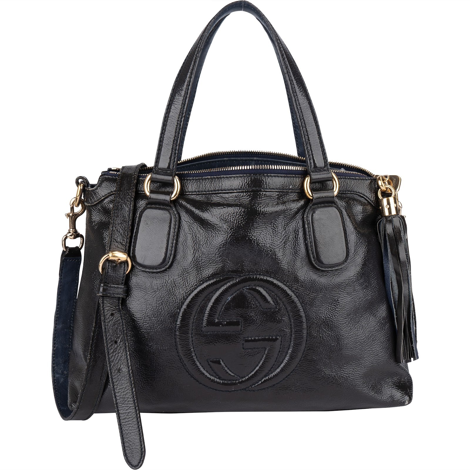 Gucci Black Patent Leather Soho Handbag - vintageandkickz