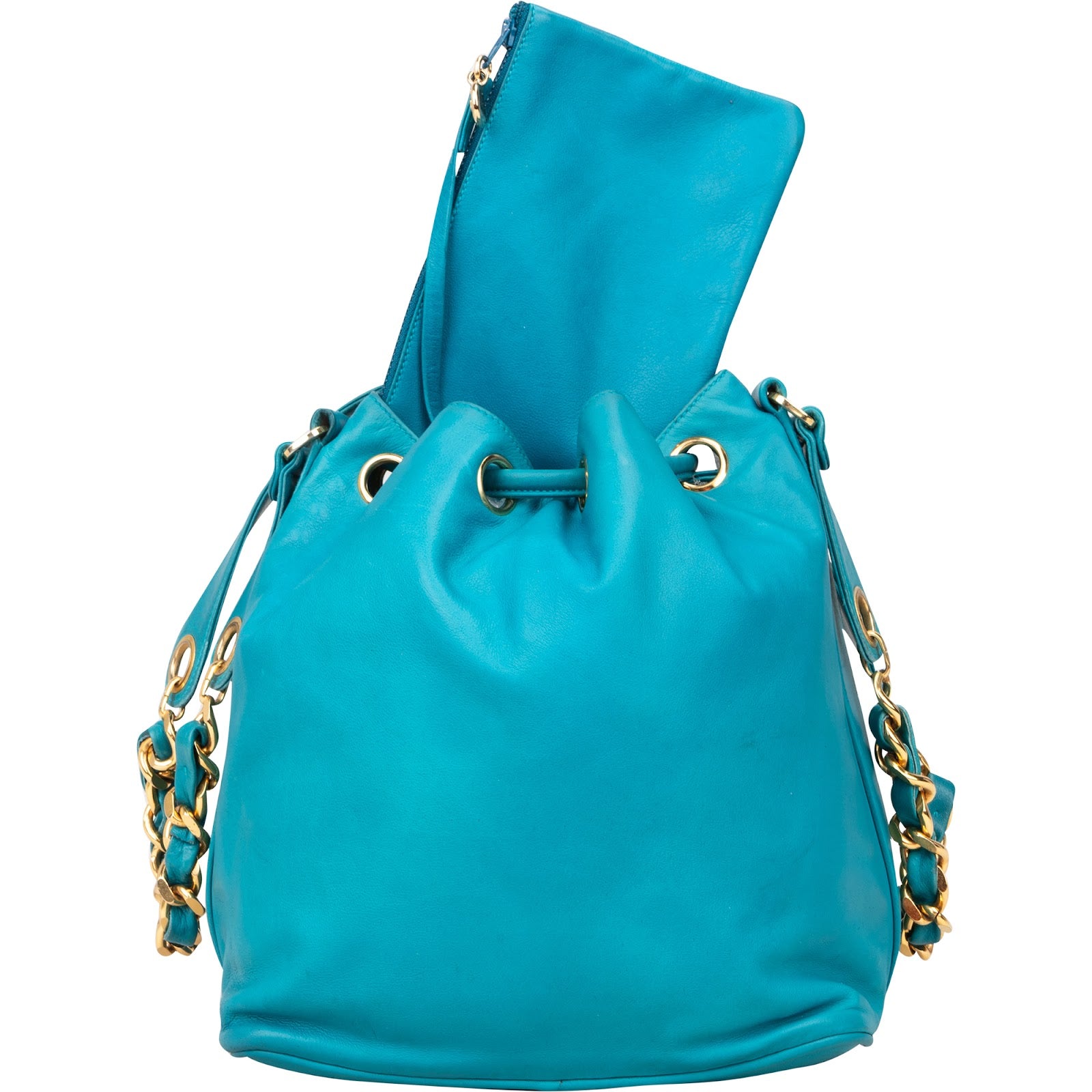 Chanel Lambskin Leather CC Drawstring Bucket Crossbody Bag - vintageandkickz