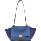 Celine Blue Suede & Grained Calfskin Trapeze Handbag