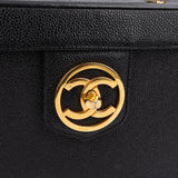 Chanel Black Caviar Leather 24K Gold CC Top Handle Vanity Case Handbag