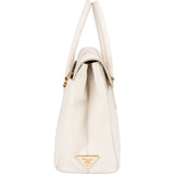 Prada White Saffiano Leather Satchel Flap Handbag