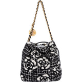 Chanel 22 Cashmere Checkered Rose Pattern Bucket Small Crossbody Handbag