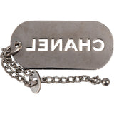 Chanel Silver Tone Dog Tag Keychain