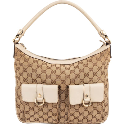 Gucci Monogram GG Abbey Double Pocket Hobo Shoulder Bag