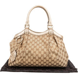 Gucci Monogram GG Canvas Metallic Leather Sukey Handbag